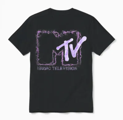 Mademark X Mtv - the Official Mtv Logo with Purple Electric Flashes Unisex T-Shirt - Black