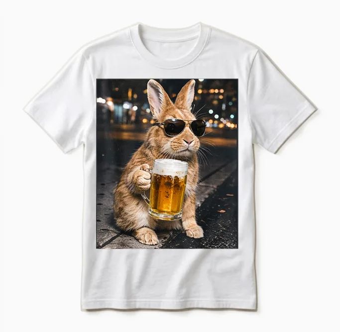Lustiger Hase Trinkt Bier Mit Sonnenbrille Frohe Ostern Unisex T-Shirt in White