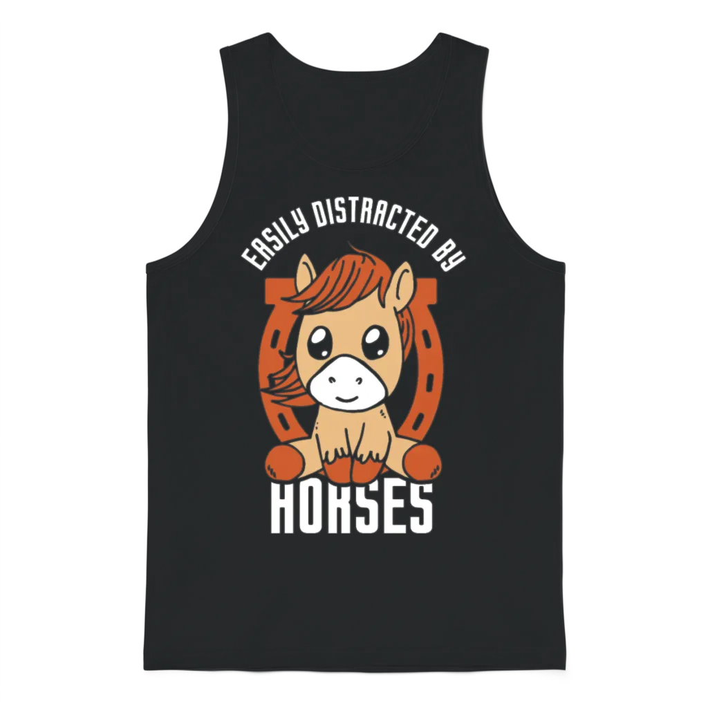 Easily Distracted by Horses Rider Riding Horse Unisex Tank Top - Black