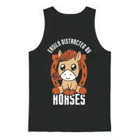Easily Distracted by Horses Rider Riding Horse Unisex Tank Top - Black – 1