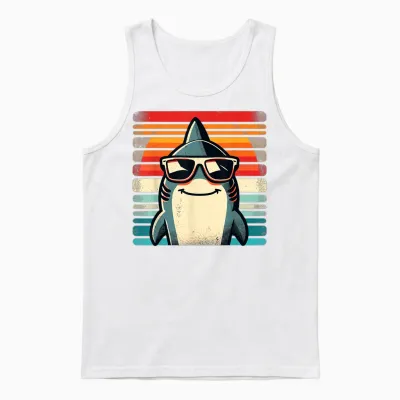 Cool Retro Shark in Sunglasses 70s 80s 90s Funny Shark T-Shirt, Black Unisex Tank Top - White