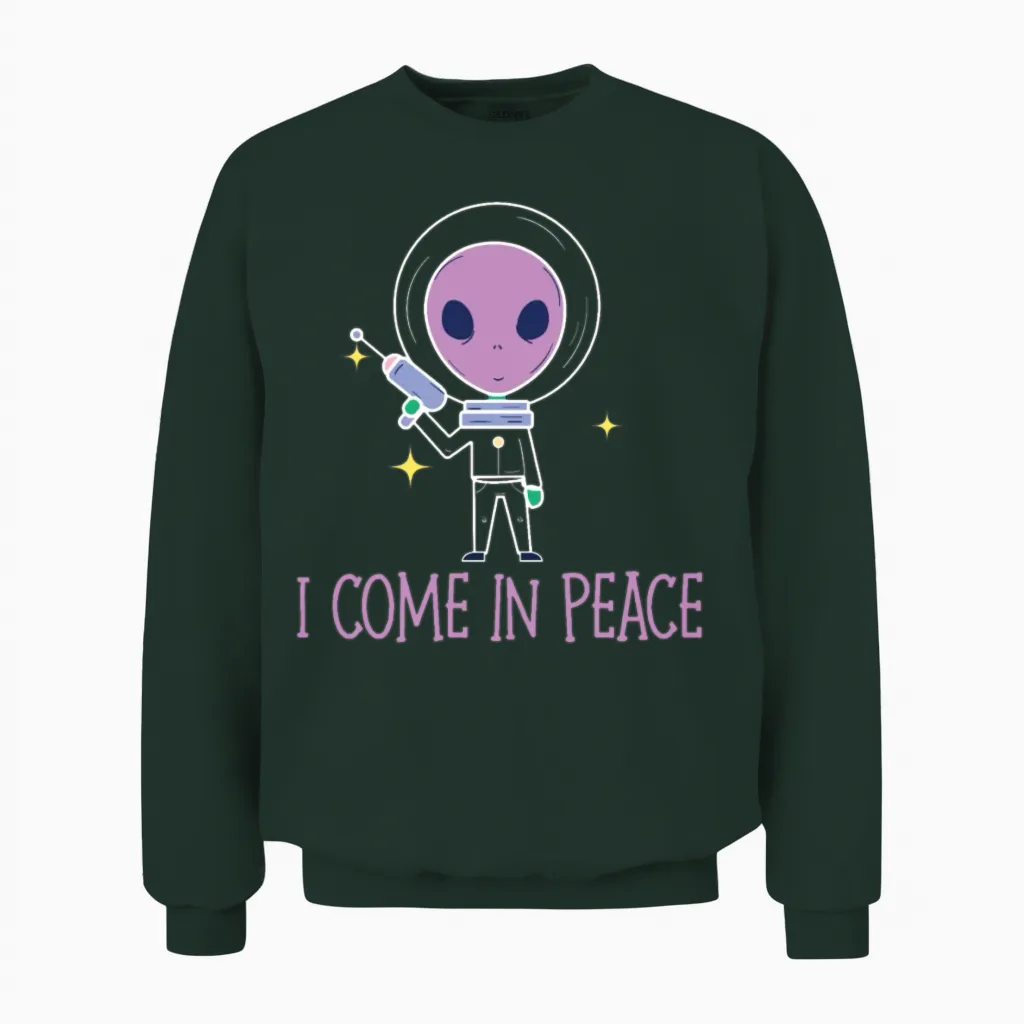 Alien I Come in Peace Halloween Costume Unisex Sweatshirt in Forest