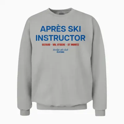Aprés Ski Instructor X Livelife Ski Club Skier Backprint T-Shirt, White Unisex Sweatshirt - Ash