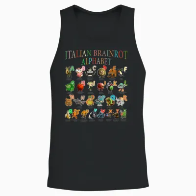 Lustige Italienische Gehirnrot-Figuren Alphabet Meme Brainrot Unisex Tank Top - Black