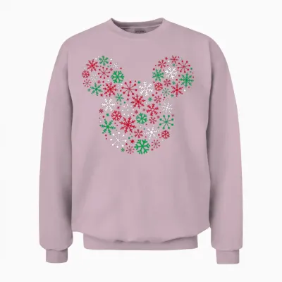 Disney Mickey Mouse Icon Holiday Snowflakes T-Shirt Small Unisex Sweatshirt - Light Pink