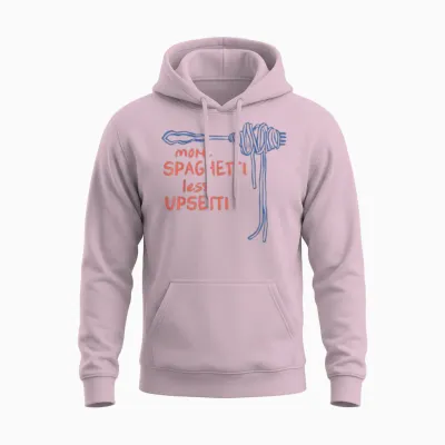 Spaghetti Graphic Funny Food Humour T-Shirt, White Unisex Hoodie - Light Pink