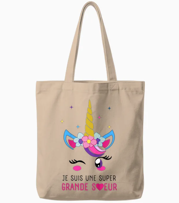 Child Big Sister Gift Newborn Little Brother Little Sister T-Shirt, White, 2 Tote Bags in Natural