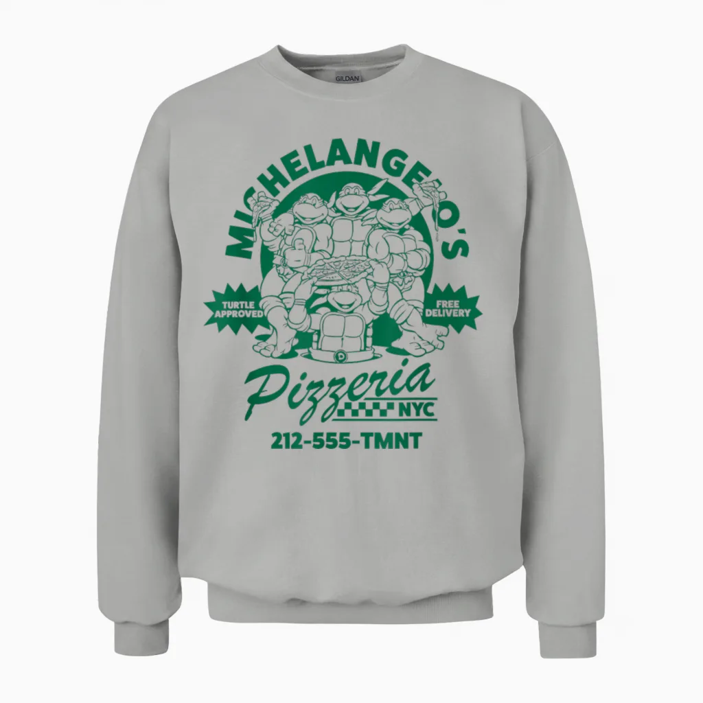 Teenage Mutant Ninja Turtles Michelangelo's Vintage Pizzeria T-Shirt, White, S Unisex Sweatshirt in Ash