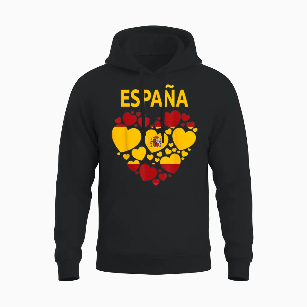 Spanische Flagge Herz Idee Für Damen & Kinder Spanien Flagge Outfit Unisex Hoodie in Black