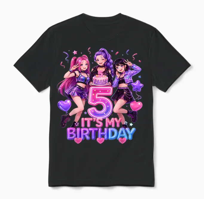 Kids It's My 5th K Pop Birthday Girl 5 Year Old K-Pop Bday Unisex T-Shirt in Black