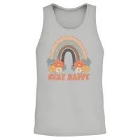 Stay Happy, Groovy, Retro, — Aesthetic Unisex Tank Top - Ash – 2