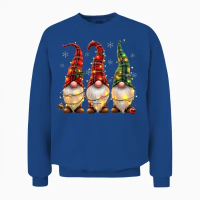 Three Gnomes Men Women Buffalo Plaid Red Christmas Unisex Sweatshirt - Royal