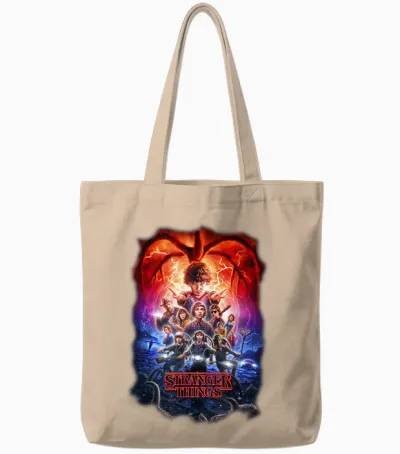Stranger Things Group Shot Poster Fade Tote Bags - Natural