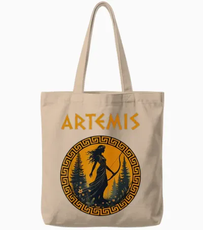 Artemis Greek Goddess Greek Mythology T-Shirt, Black Tote Bags - Natural