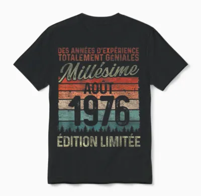 50 Ans Anniversaire Homme Millésime Fabriqué En Août 1976 Unisex T-Shirt - Black