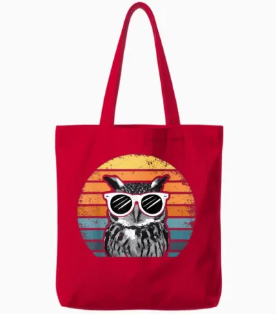 Eule Mit Sonnenbrille Vintage Tote Bags - Red