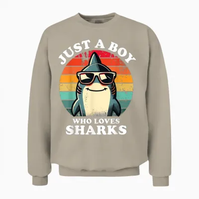 Just a Boy Who Loves Sharks a Shark Lover Fun and Retro Unisex Sweatshirt - Sand