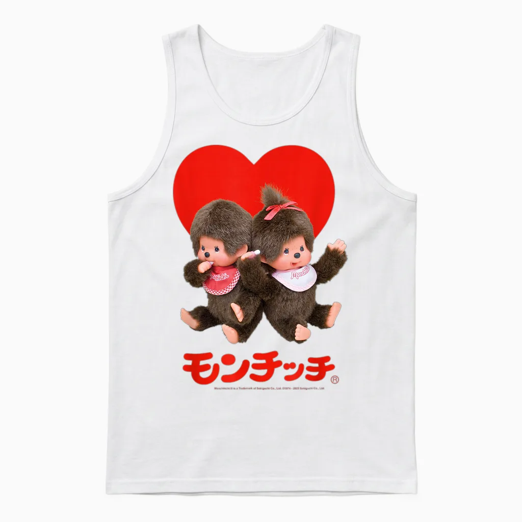 Monchhichi Valentine's Day Cute Little Fluffy Duo Unisex Tank Top in White
