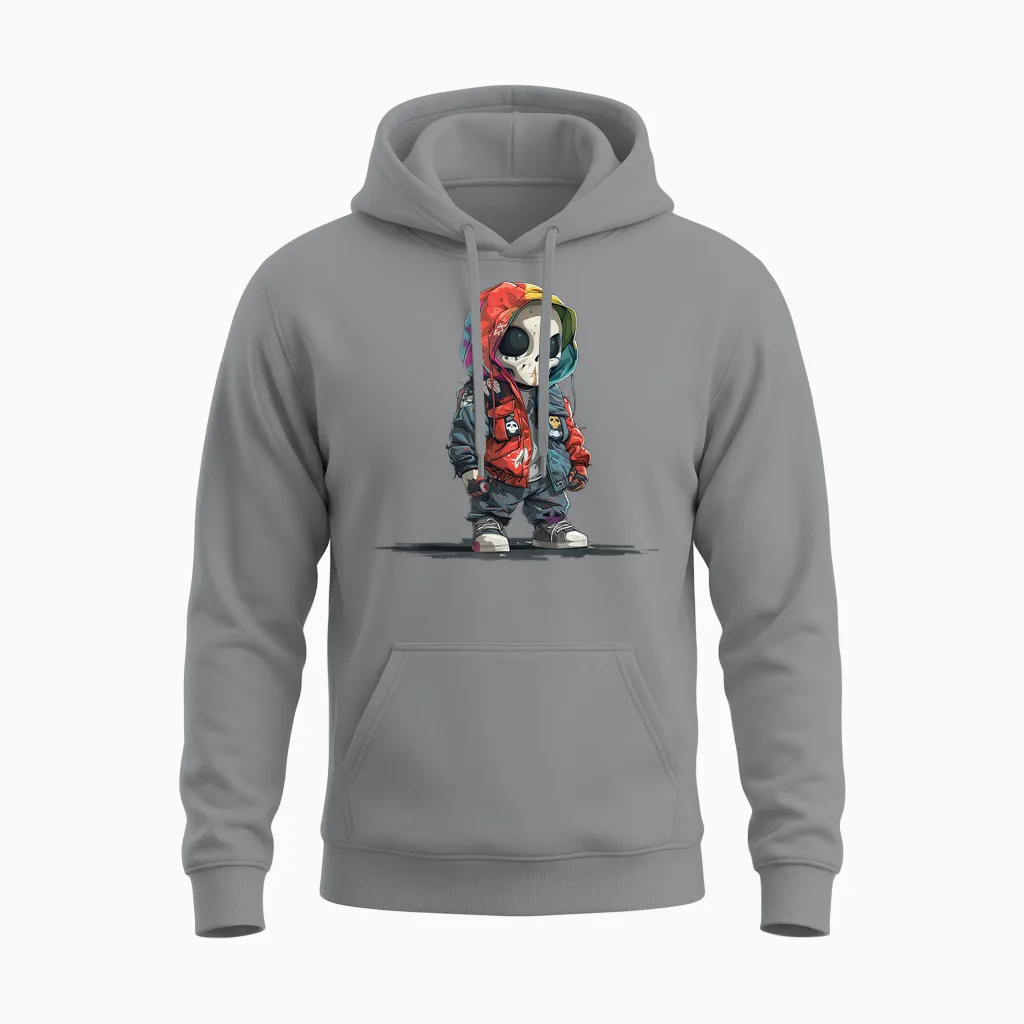Hiphop Crâne Esprit Créature Style Cyberpunk Coloré Punk Unisex Hoodie in Sport Grey