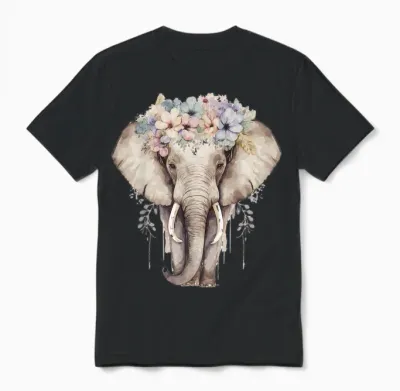 More Cute Animal Lover & Spring Flower Designs Elefant Blumenkrone Afrika Safari Tier T-Shirt Für Mädchen, Weiß, Kurzarm, Klein Unisex T-Shirt - Black