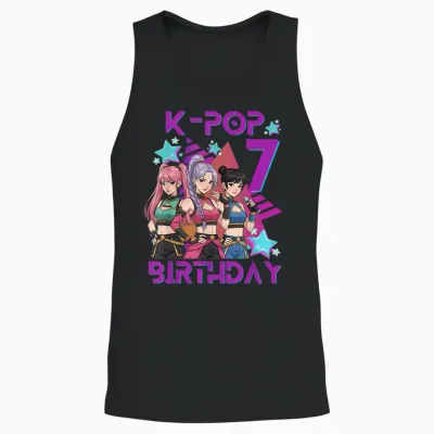 K-Pop K-Pop 7th Birthday Girl 7 Years Unisex Tank Top - Black