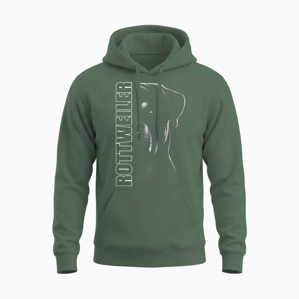 Elegantes Rottweiler Design Mit Stylishem Text Unisex Hoodie in Military Green