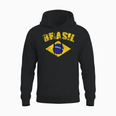 Brasilianische Nationalflagge Vintage Patriotischer Fußball Brasilien Unisex Hoodie - Black