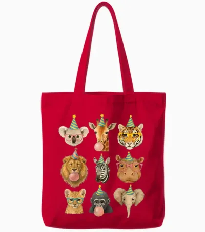 Cute Party Animals Birthday Wildlife Zoo Birthday Boys Tote Bags - Red