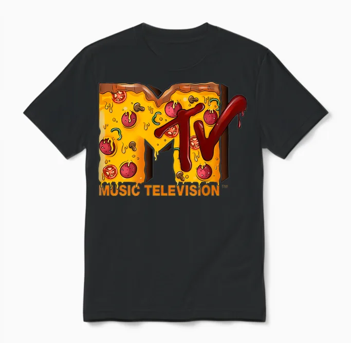 Mademark X Mtv - the Original Mtv Logo with a Pizza for Pizzalover Unisex T-Shirt in Black