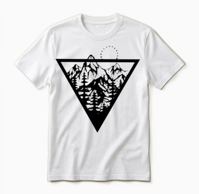 Triangle with Mountains and Birds Unisex T-Shirt in White