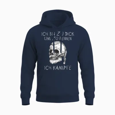 T-Shirt with German Text "ich Bin Zu Dick Ich Kämpfe Böser Alter Mann Viking", Black Unisex Hoodie - Navy