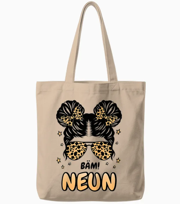 Kids 9th Birthday Girl Messy Bun Bäm! Ich Bin Nine Tote Bags in Natural