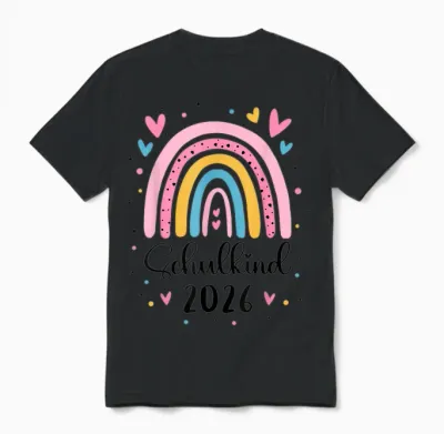 Schulkind 2026 1. Klasse Regenbogen Einschulung Mädchen Unisex T-Shirt - Black