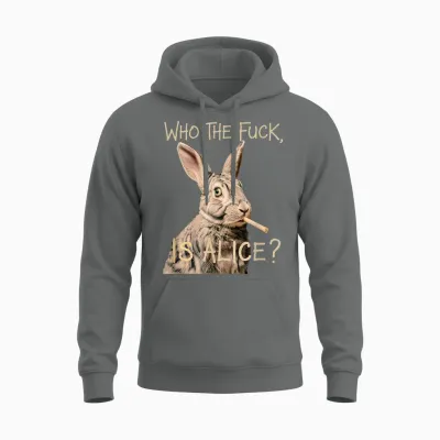 Who the F Ck Is Alice? Funny Rabbit Humour Graphic Unisex Hoodie - Graphite Heather