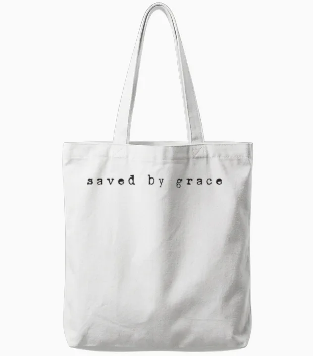 Vintage Schreibmaschine 'saved by Grace' Christlicher Glaube Design Tote Bags in White