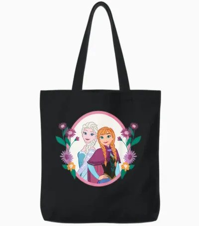 Disney Princess Frozen Elsa and Anna Easter Spring Flowers Tote Bags - Black