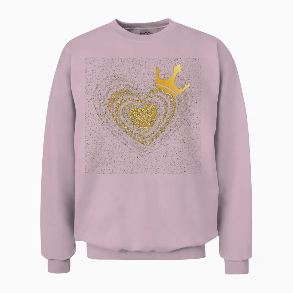Golden Heart Crowned with a Golden Crown Unisex Sweatshirt in Light Pink