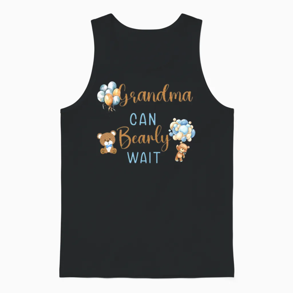 Grandma Can Bearly Wait Gender Neutral Baby Shower Unisex Tank Top in Black