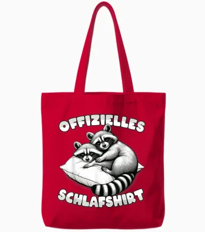 Official Sleepshirt Raccoon Pyjamas Sleep Funny T-Shirt, Black Tote Bags - Red