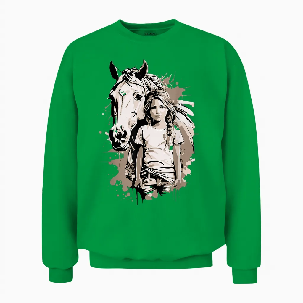 Mädchen Mit Pferd Unisex Sweatshirt in Irish Green