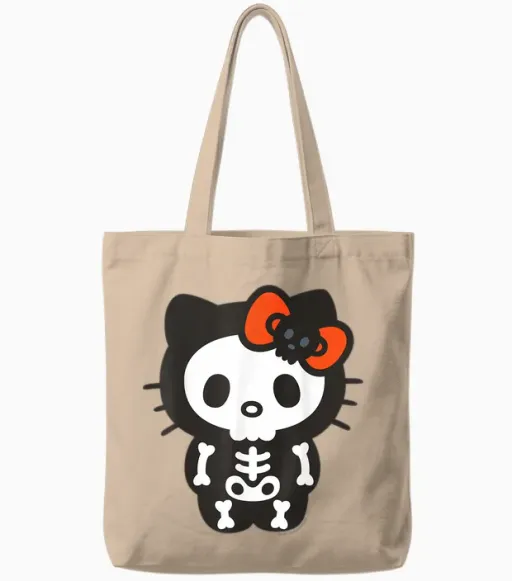 Hello Kitty Skeleton Halloween Tote Bags - Natural