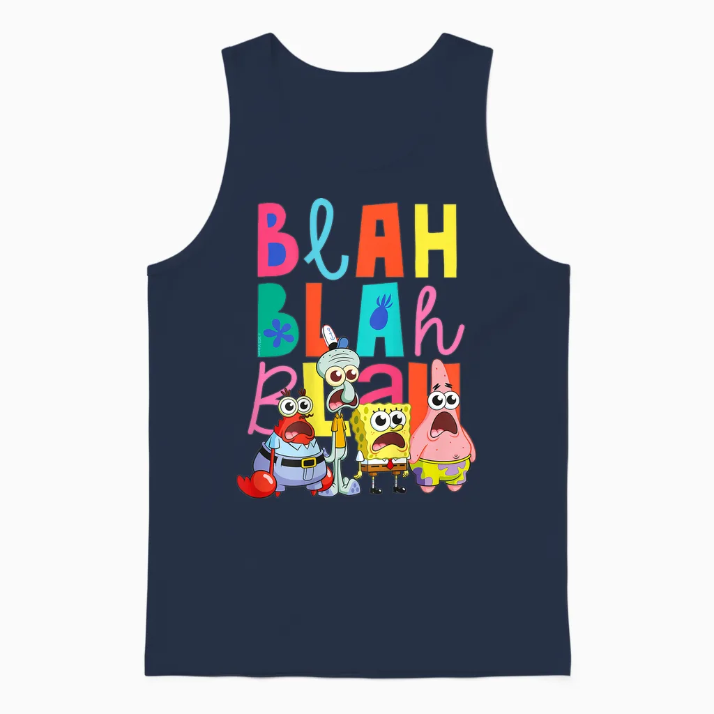 Sponge Bob - Back Print Squarepants Blah Blah Unisex Tank Top in Navy