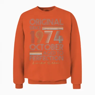 50th Birthday Vintage October 1974 Original 1974 Unisex Sweatshirt - Orange