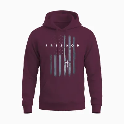 Grunge American Flag and Cross Faith Family Freedom Unisex Hoodie - Maroon