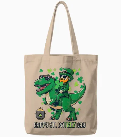 Kids Happy St Patricks Pa Trex Day Saint Paddys Dino Boys Tote Bags - Natural