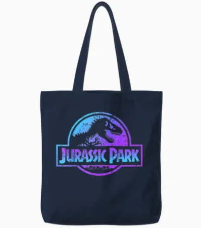 Jurassic Park Blue & Purple Fossil Logo Graphic Short Sleeve Tote Bags - Navy