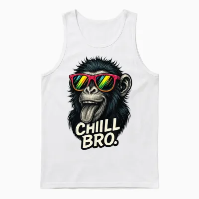 Chill Bro Funny Monkey with Sunglasses Gamer Chiller Fun Unisex Tank Top - White
