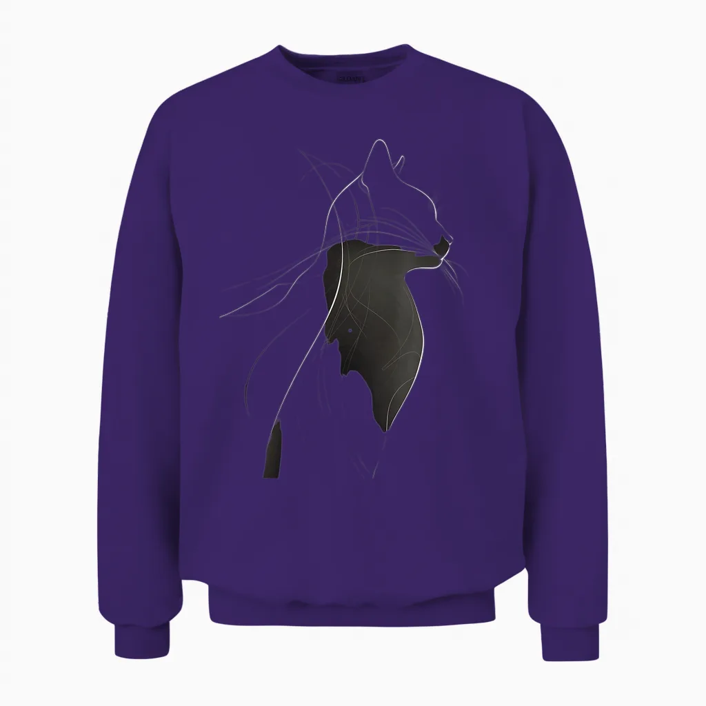 Stylish Cat Silhouette Pattern T-Shirt, Black, S Unisex Sweatshirt in Purple