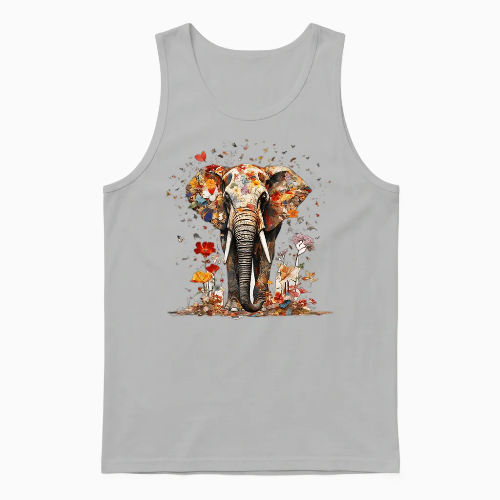Elefant Schmetterling Abstrakt Natur Tier Kunst Elefant Unisex Tank Top in Ash