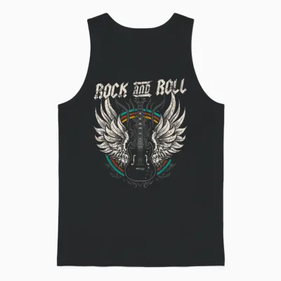 Rock and Roll Guitar Vintage Rock Music T-Shirt, Black Unisex Tank Top - Black